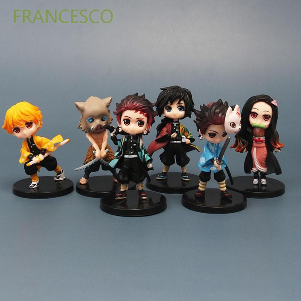 6 SET MINIATUR ACTION FIGURE DEMON SLAYER KIMETSU NO YAIBA NEZUKO INOSUKE KYOUJUROU GIYUU BONEKA