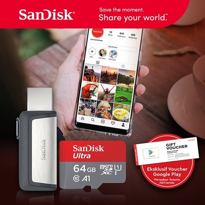 Sandisk OTG Type C 64GB + Sandisk Microsd Ultra 64gb 100mb/s A1