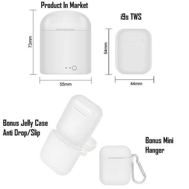 Headset Bluetooth PINZY I9s Twins with Magnetic Charging case - Putih