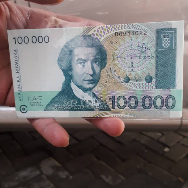 Uang Kuno Croatia 100000 Dinara Tahun 1993