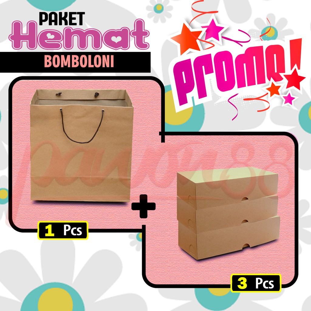 

Paket Paper Bag COKLAT+Box Bomboloni COKLAT | Dus Bomboloni | Kotak Bomboloni (1 PB + 3 Box)-(10SET)