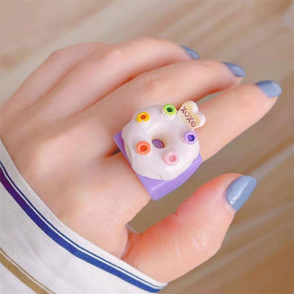 Mxbeauty Korea Cincin Wanita Es Krim Lucu Strawberry Jari Cincin Gadis Hadiah Perhiasan Hadiah Gadis Resin Rings