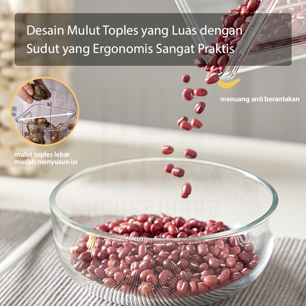 HUGO Toples Kotak Snack Kedap Udara Penyimpanan Bening Cereal Kontainer Makanan Food Storage Jar Container