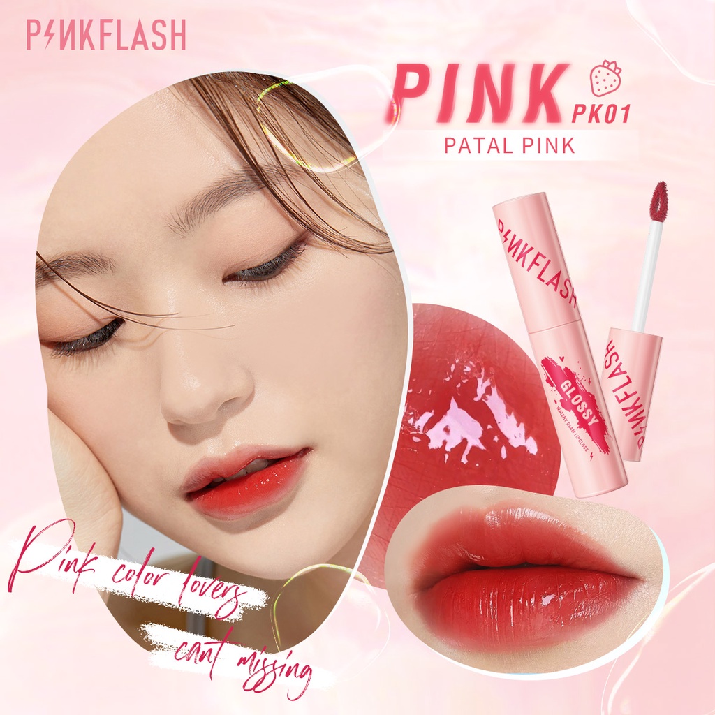 PINKFLASH Watery Glam Lip Gloss Lip Tint Lipstick Super Glossy Shiny Moisturizing Non Sticky Long Lasting Celebshine
