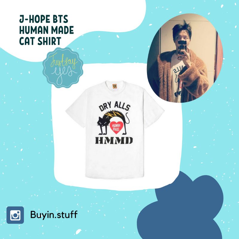 J-HOPE BTS HUMAN MADE CAT SHIRT KAOS