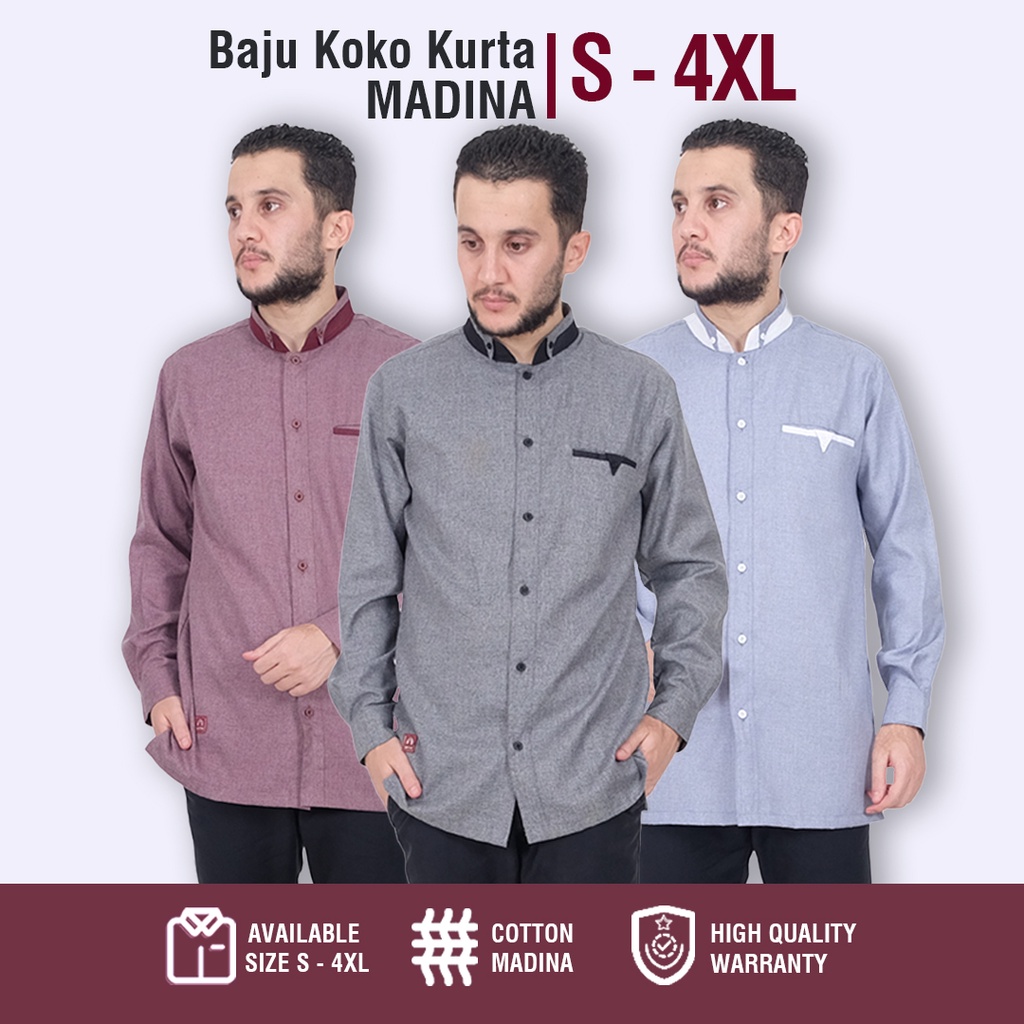 Kemko Baju Kemeja Koko Pria Lengan Panjang Dewasa Jumbo Big Size 3XL 4XL Gamis Katun Madina Premium 