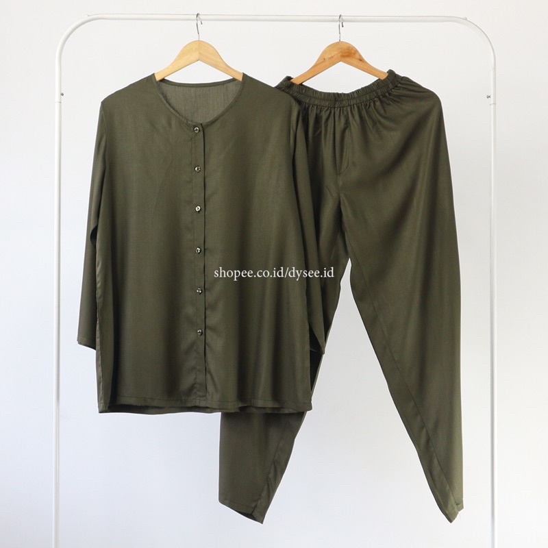 (PIYAMA POLOS) PIYAMA RAYON PAJAMAS RAYON SET BAJU WANITA VIRAL ELEGAN MURAH-Army