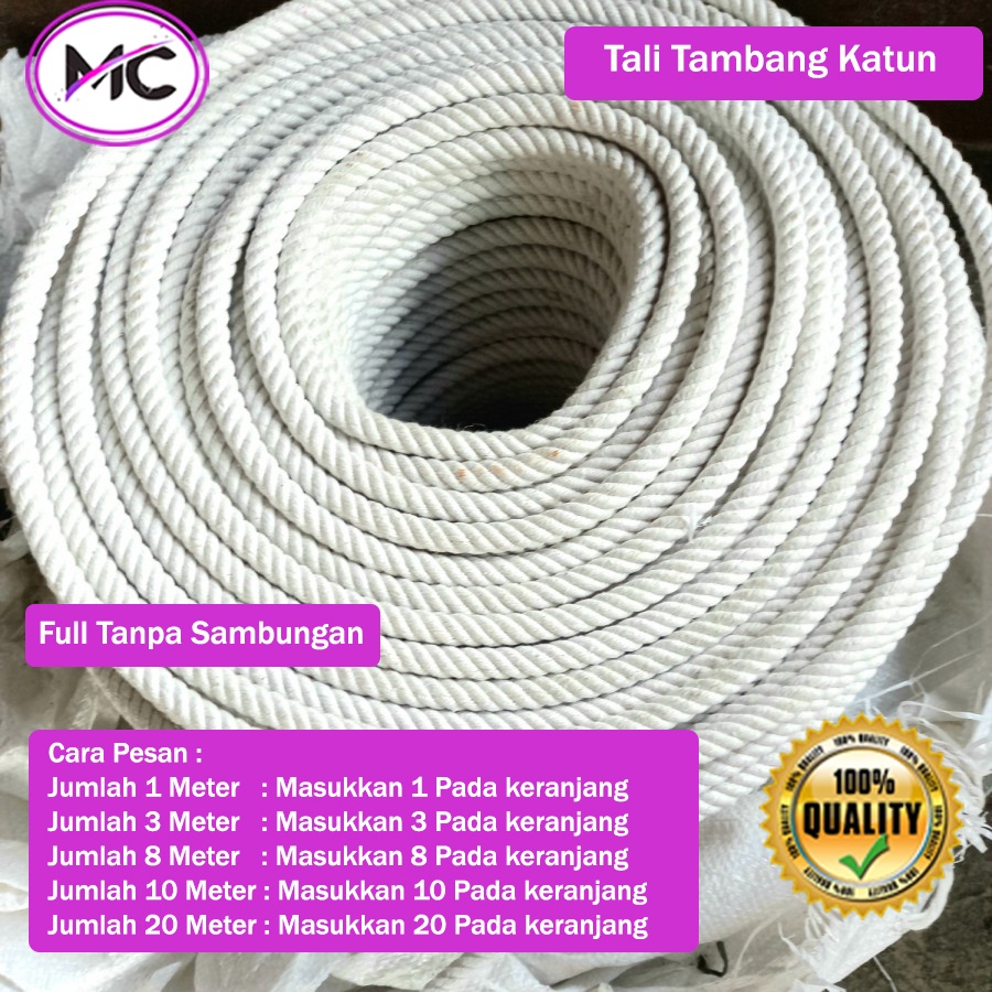 Tali Tambang Katun 10mm 12mm Warna Putih Kuralon Guralon Rope Bahan Asli Import Tampar Pengikat Barang Dekorasi Kerajinan Gantungan Tarik Tambang Outbond Pengaman Safety