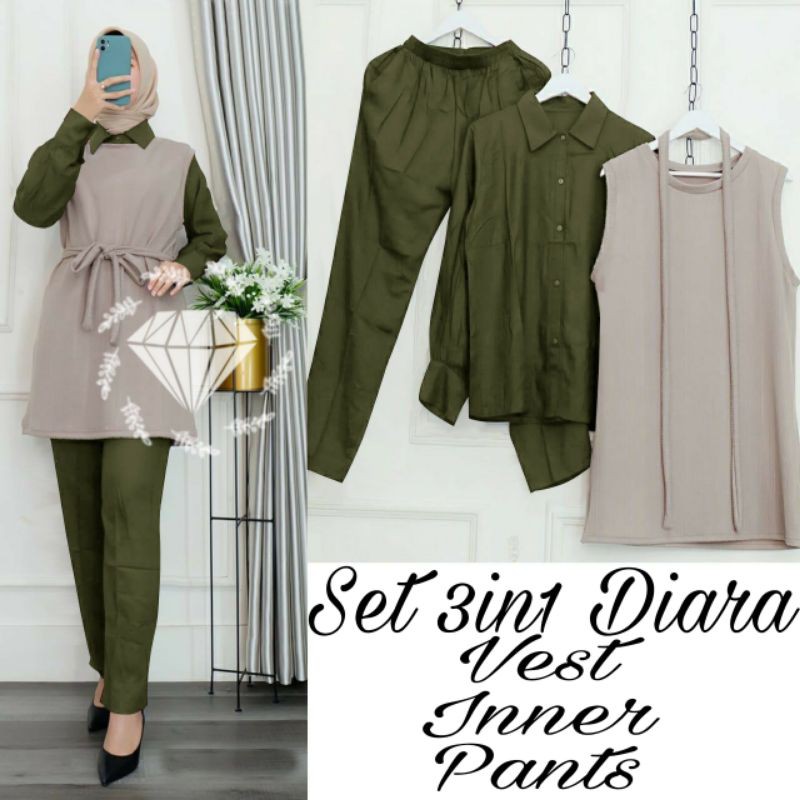 SET CELANA 3IN1 DIARA, MOSCREPE, GAMIS HIJAB MUSLIM, SETELAN