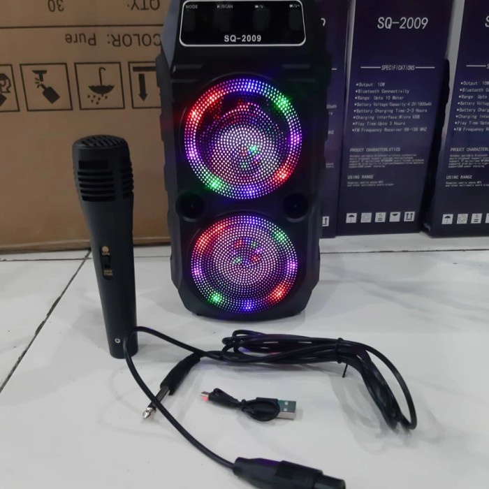 SQ-2009 Speaker Bluetooth Karaoke Free Mic + Lampu Disco Ajeb Ajeb Grosir