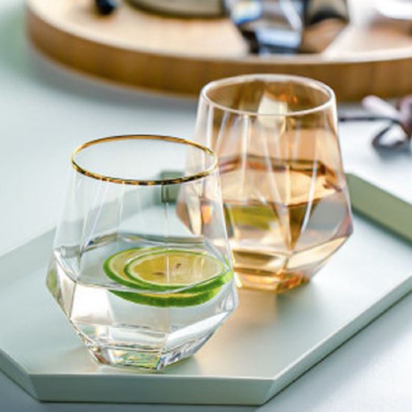 Gelas Hexagonal Diamond Crystal Glass kaca Cangkir Unik gelas whiskey teh kopi home cafe vlog korea mojito cocktail dessert MK1226-2