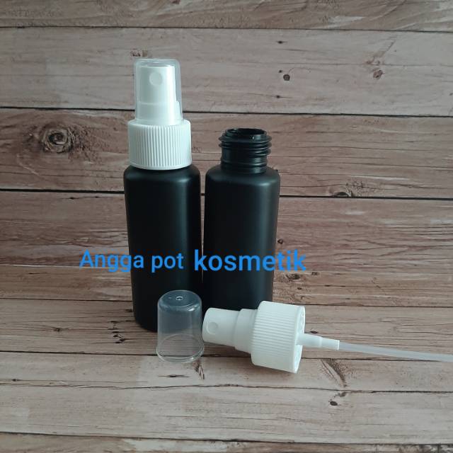 Botol HDPE 60ml hitam tutup spray putih