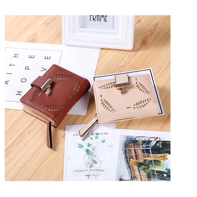 Khatinstore Dompet Uang Pendek Motif Daun Tembus / Dompet Wanita Import Remaja Kekinian Terbaru 2022 / 174