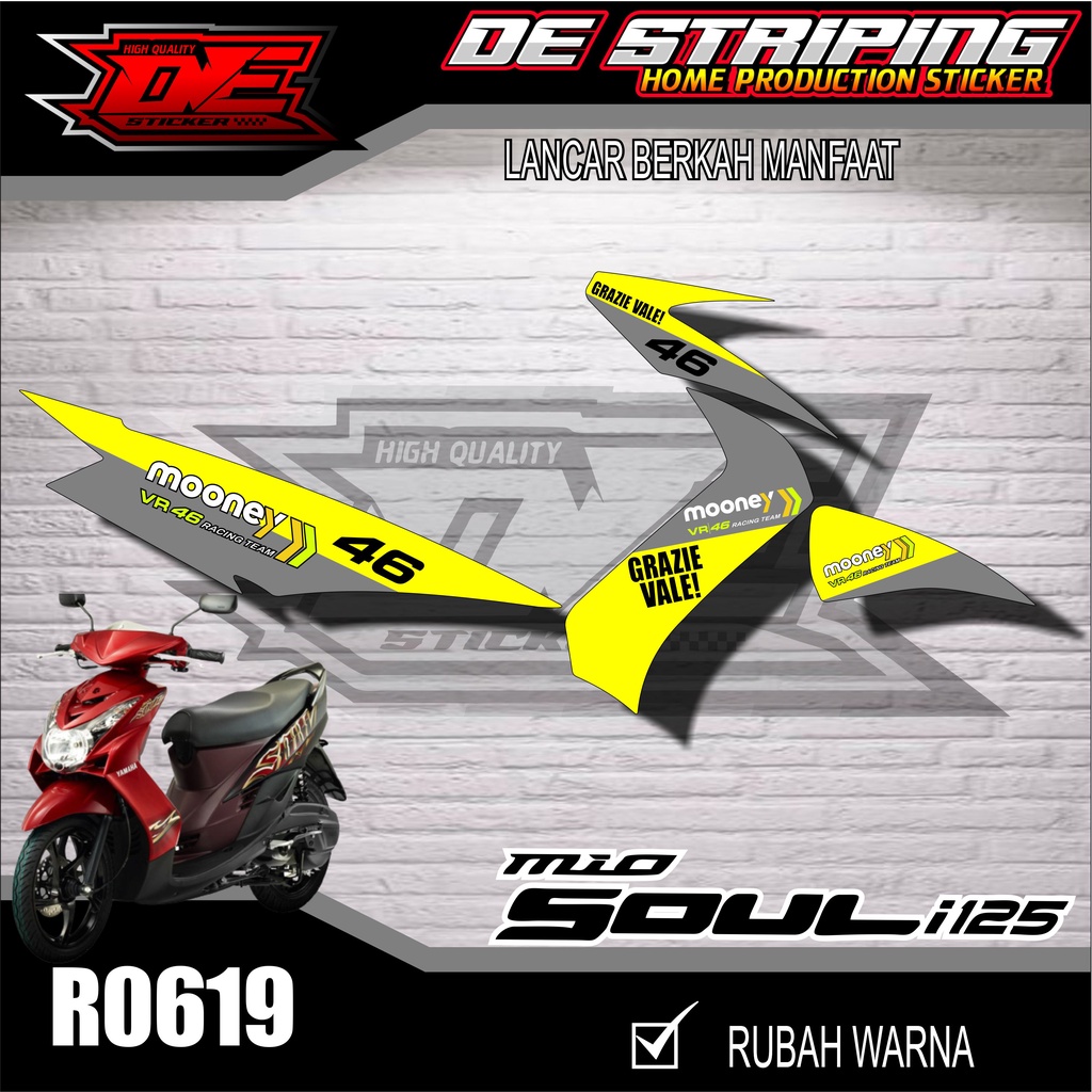 Striping Variasi Motor Mio Soul Motif MOONEY VR46 Balap Terbaru Semi Full R0619