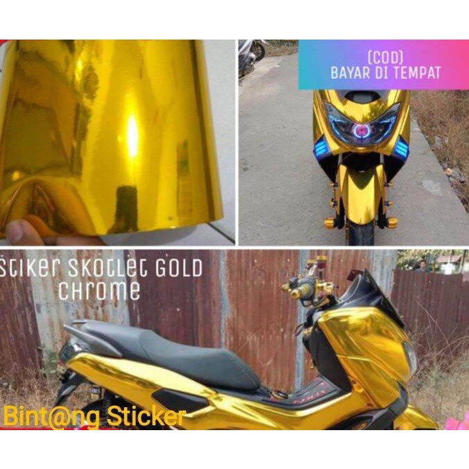 STIKER SKOTLET MOTOR GOLD CHROM METALIC CHROM DOFF GOLD
