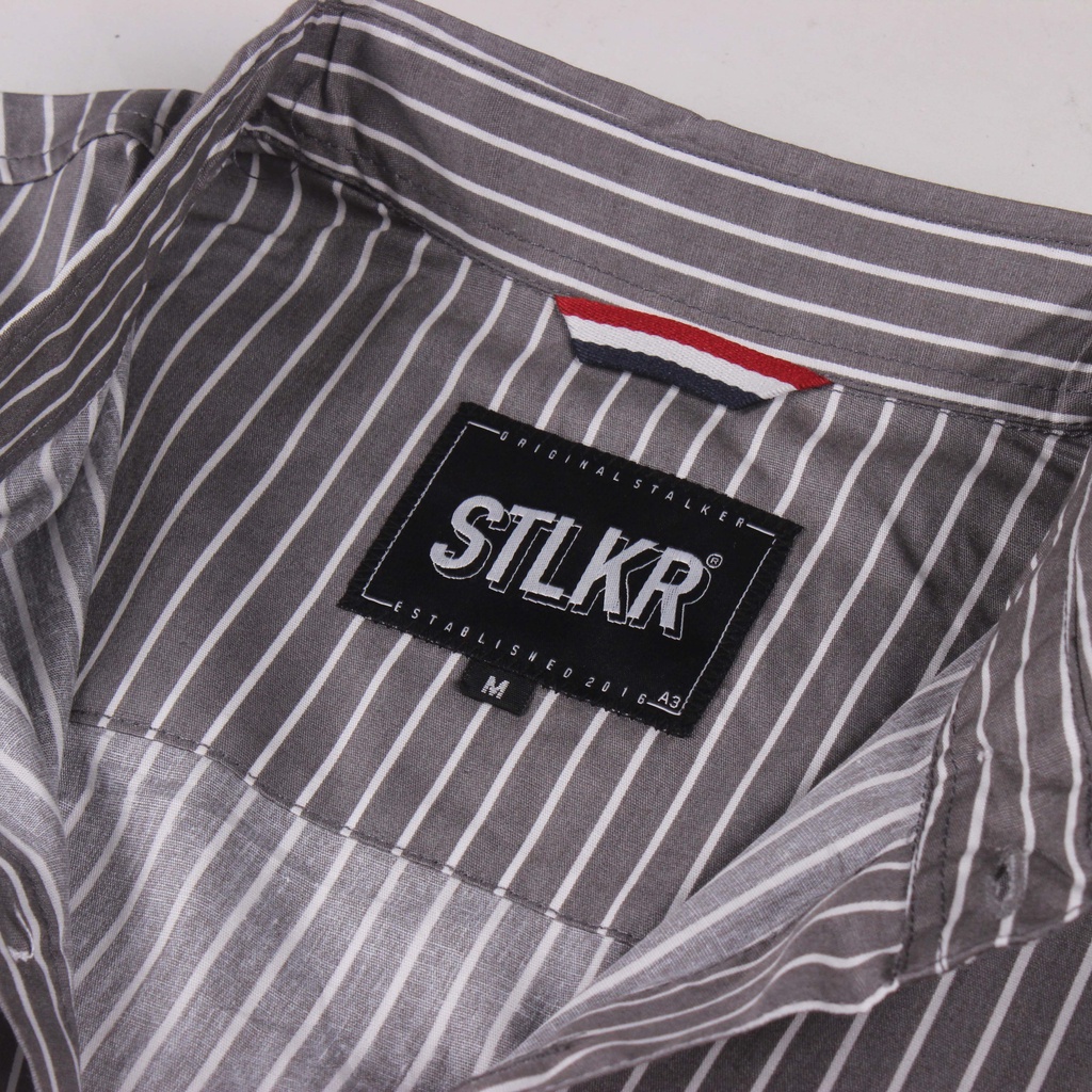 Stalker Promo Bundling Kemeja Stripy Gray Twotone + Webbing Belt Navy