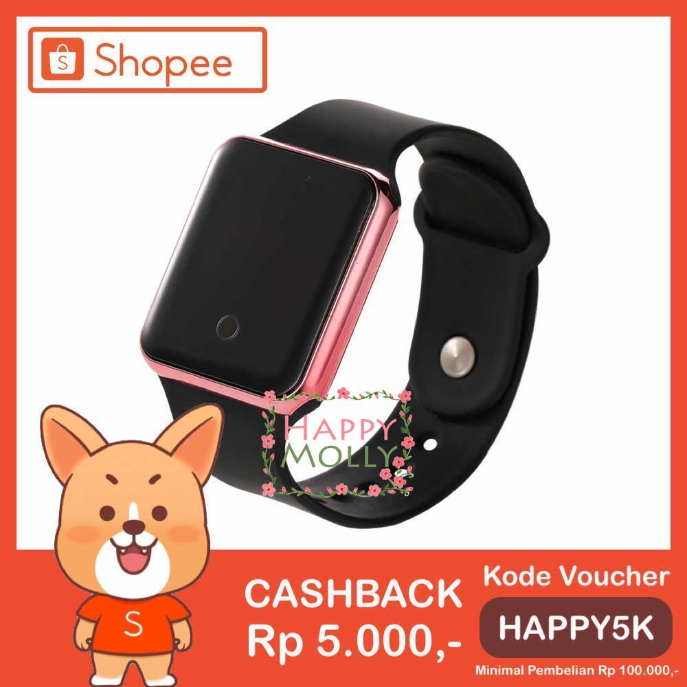 Touch Screen★LED Watch [ Black Rose Gold ] Jam Tangan Digital Pria &amp; Wanita - Strap Rubber