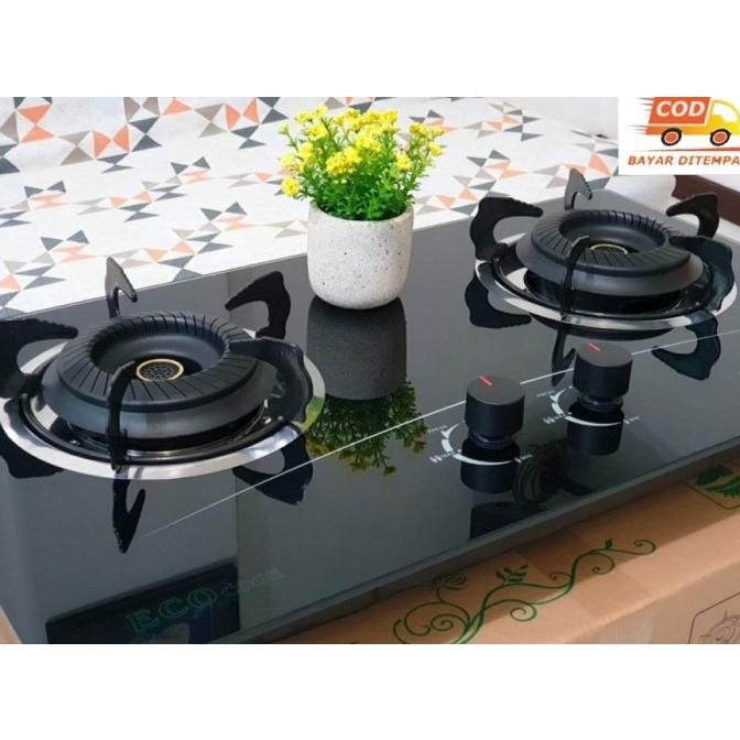 KOMPOR GAS KACA TANAM 2 TUNGKU ECO COOK EC2-21-BLACK EDITION TERBARU4524