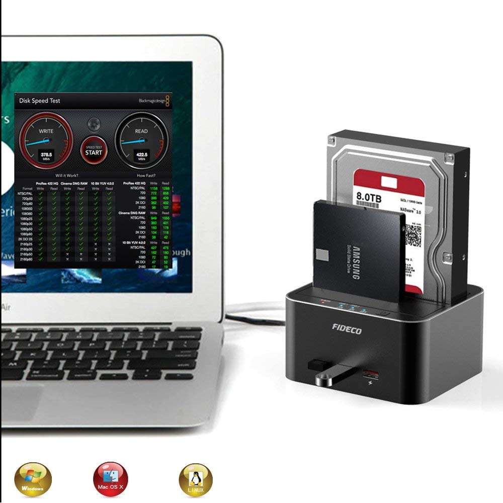 Docking Harddisk 2 Bay with USB HUB 3.0 USB Charger FIDECO up to HDD SSD