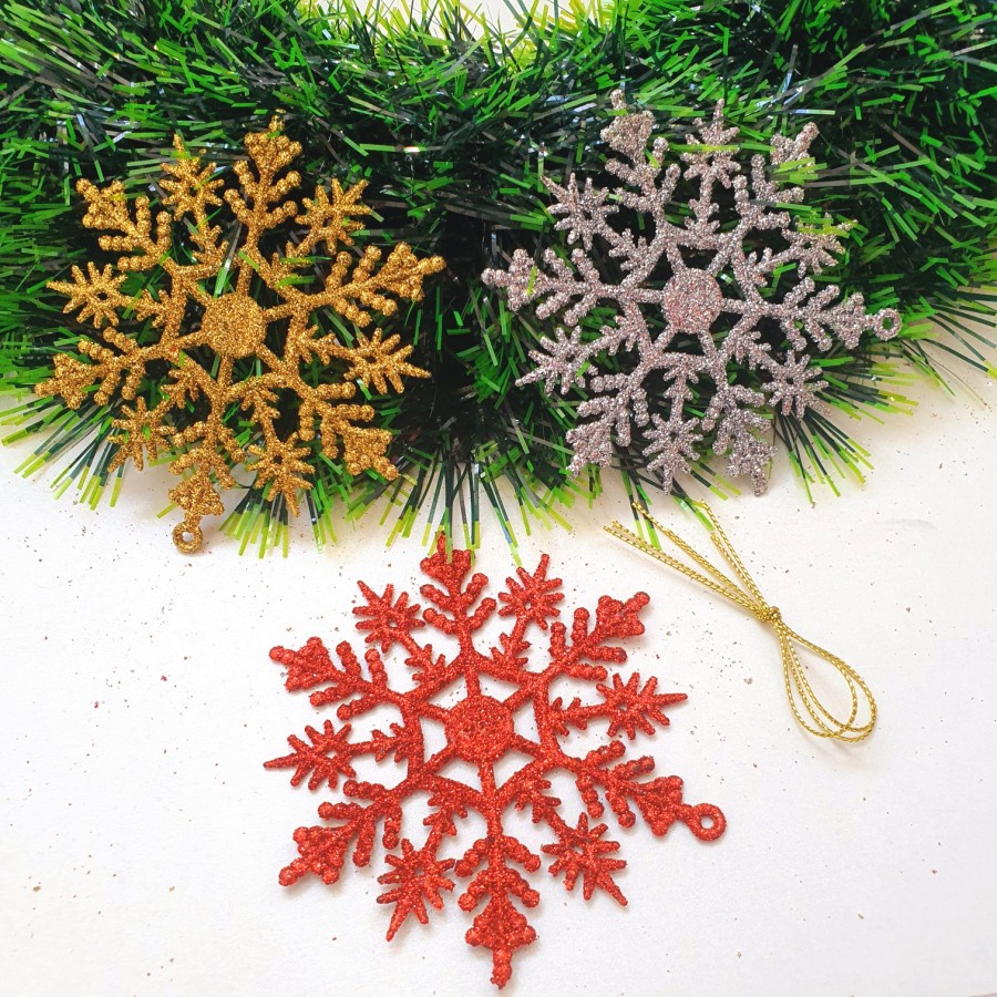 Snowflake isi 3 Mix Warna Dekorasi Pohon Natal Hiasan Murah Snow Flake - AB 7109