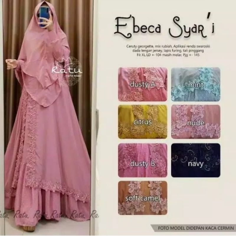 EBECA GAMIS SYARI MUSLIM PREMIUM SET SWAROSKY PESTA MEWAH CERUTY RENDA RATU