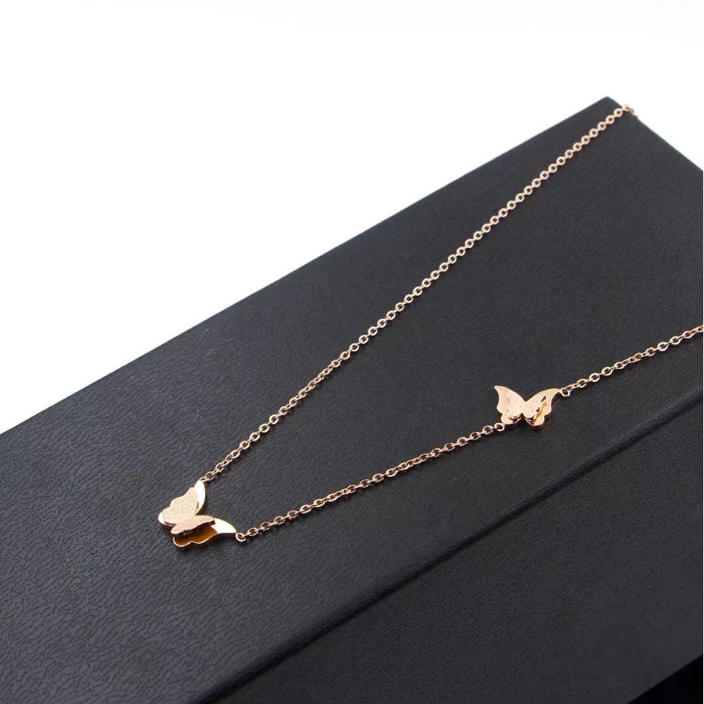 Kalung Titanium Model Two Beautiful Butterflys  Rose Gold, Gold dan Silver