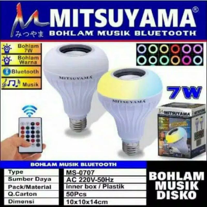 Speaker Bluetooth Wireless Portable Bohlam Lampu LED Disco Mitsuyama MS0707 + REMOTE