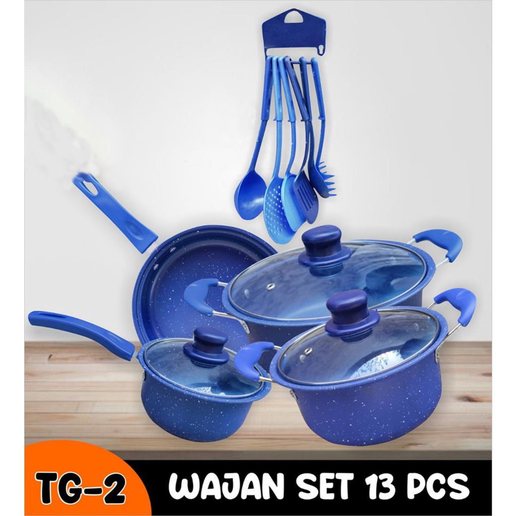 Panci Set Riverra Teflon Marble 13 Pcs Cookware Set Tutup Kaca Spatula Plastik