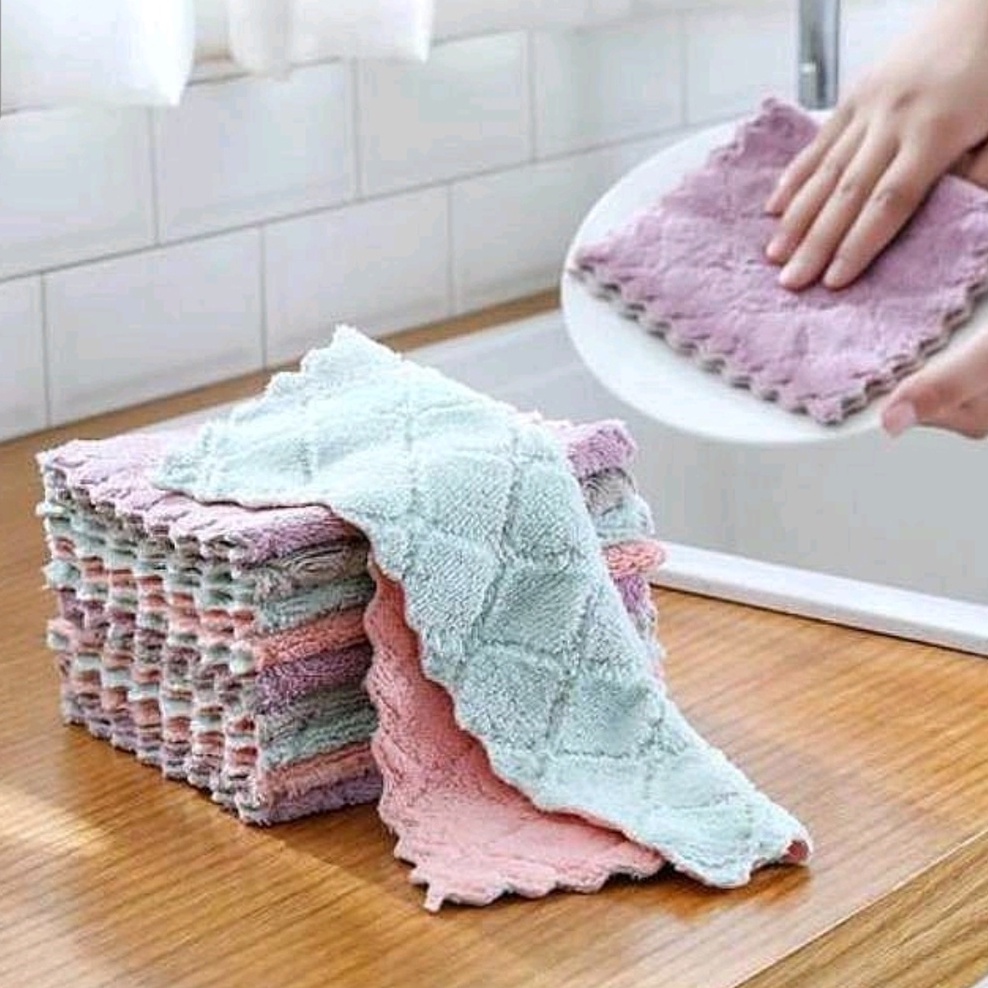 New Kain Lap Microfiber Cuci Piring Anti Minyak Dapur Tangan Serbaguna