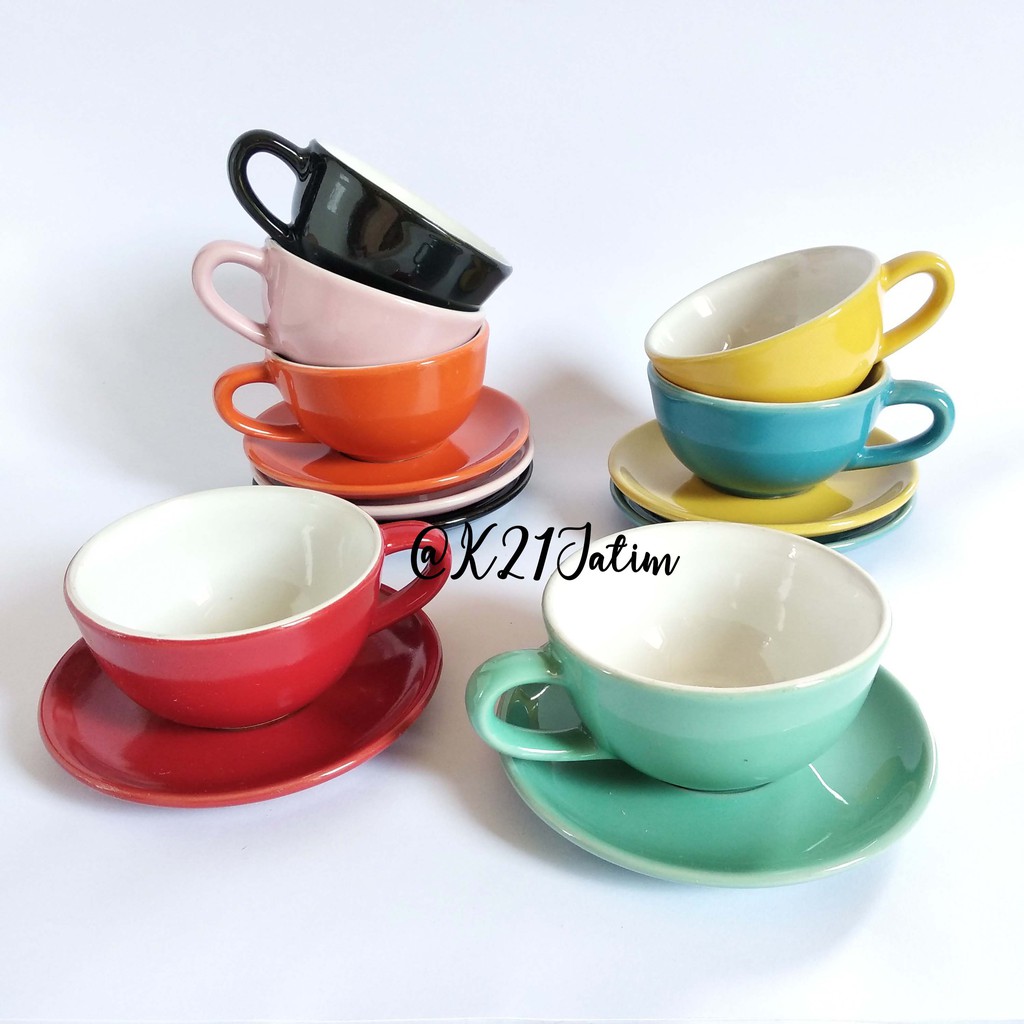 CS180 Cangkir 180ml Saucer Keramik  Warna  Warni 