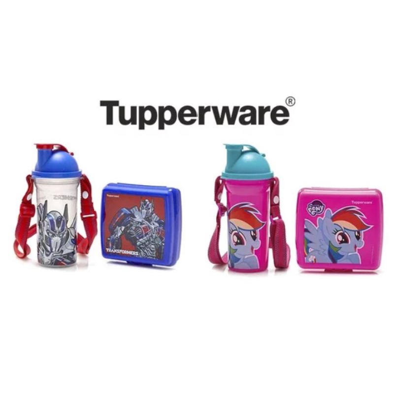 Tempat makan set Tupperware / tempat bekal tupperware karakter / Transformer lunch / pony lunch tupp