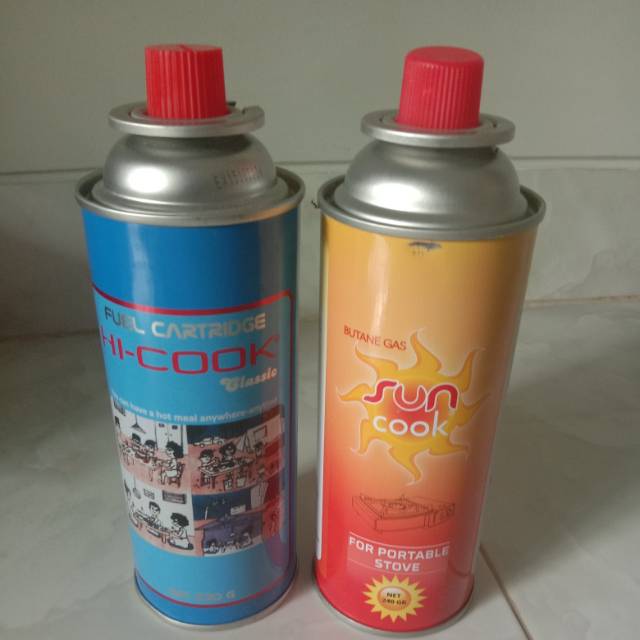 Gas kaleng portable hi cook & sun cook  BEKAS ( hanya kaleng kosong )