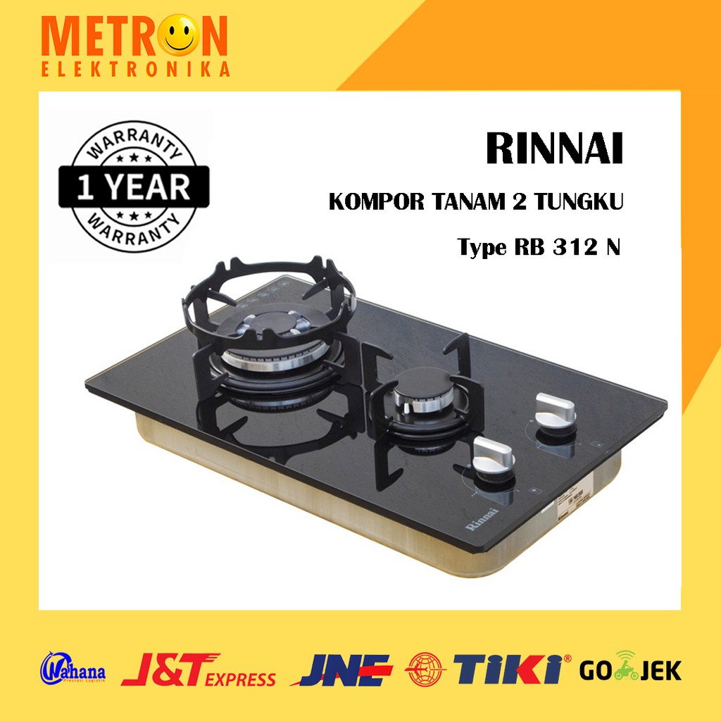 RINNAI RB 312 N (GB) - GLASS BLACK - BUILT IN HOB 2 TUNGKU / KOMPOR TANAM 2 TUNGKU / RB312N