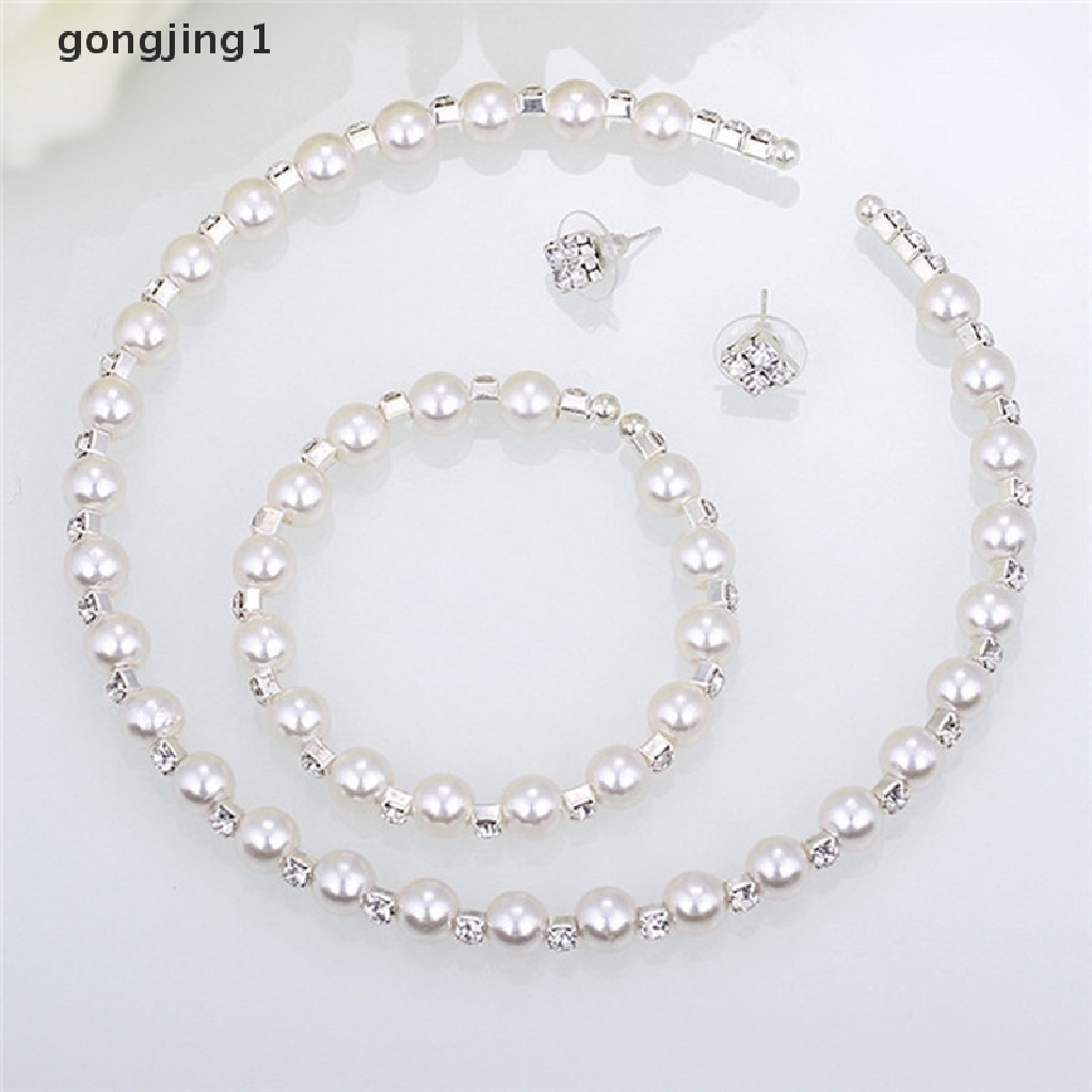 1 Set Perhiasan Kalung Gelang Anting Mutiara Kristal Untuk Pernikahan