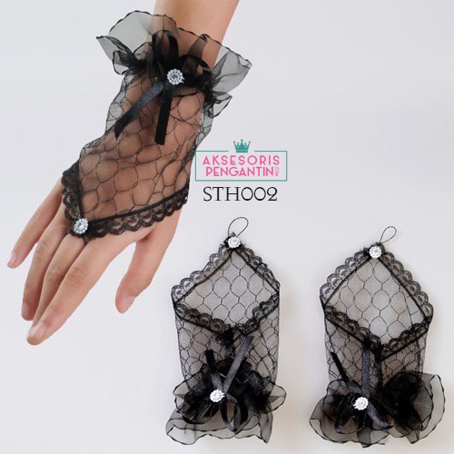 [PRODUK FAVORIT] SARUNG TANGAN WEDDING HITAM FINGERLESS AKSESORIS PENGANTIN STH002