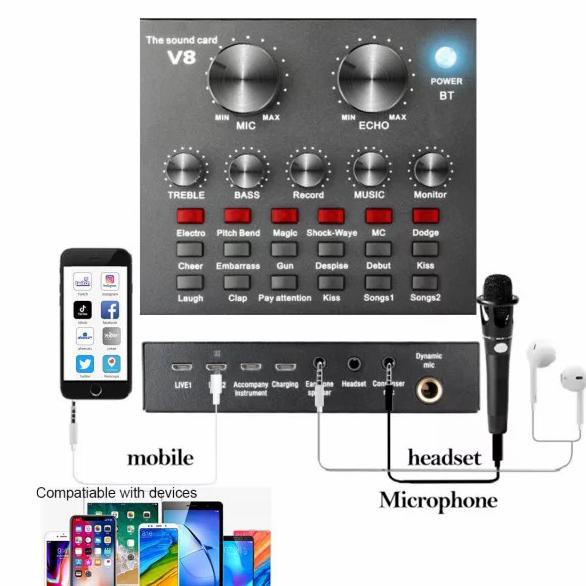 Kualitas Bagus Sound card V8 Mixer Bluetooth SoundCard V8 Audio Soundcard Harga Spesial