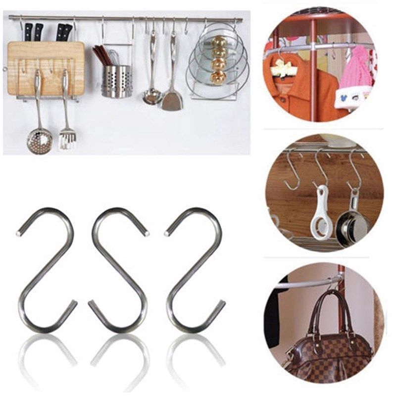 10pcs / set Kait Gantungan Baju Bentuk S Bahan Stainless Steel Untuk Kamar Mandi / Dapur