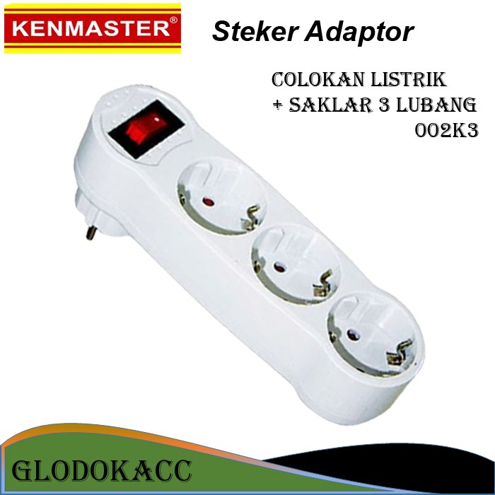 Steker Colokan Listrik 3 lubang + Saklar / Kenmaster Plug Adaptor 002K3