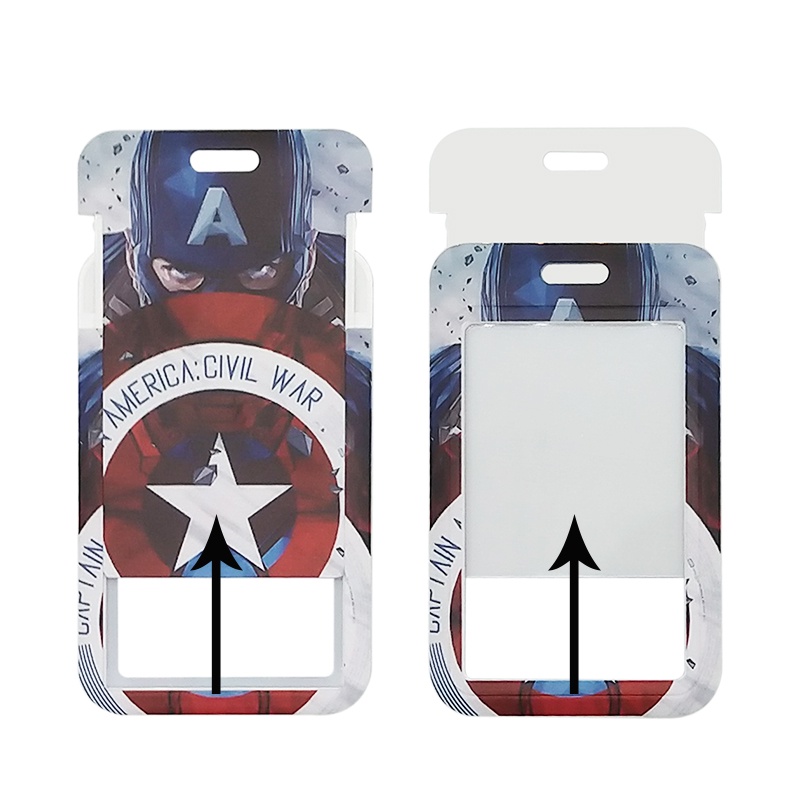 Marvel Heroes Captain America Badge Card Holder Dengan Neck Lanyard Spider Iron Man Keychain 2in1 Bank Bus Name Tag Visible Card Sleeve Protector Gantungan Kunci