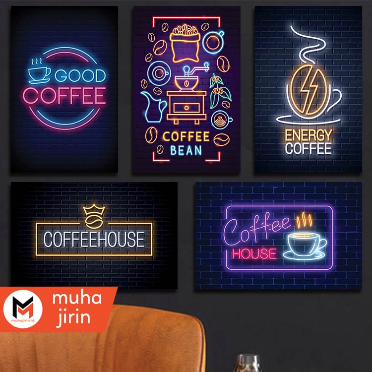 [20x29] Poster Neon Pajangan Kamar Cowo Kopi Cafe keren Aestetic  Aesthetic Hiasan dinding Minimalis
