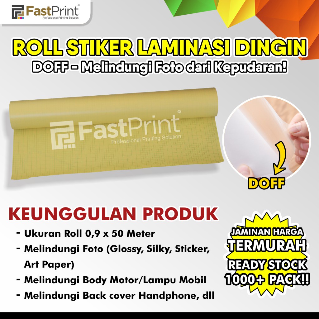 Fast Print Stiker Plastik Laminasi Dingin Roll 0.9 x 50 M 100 Micron