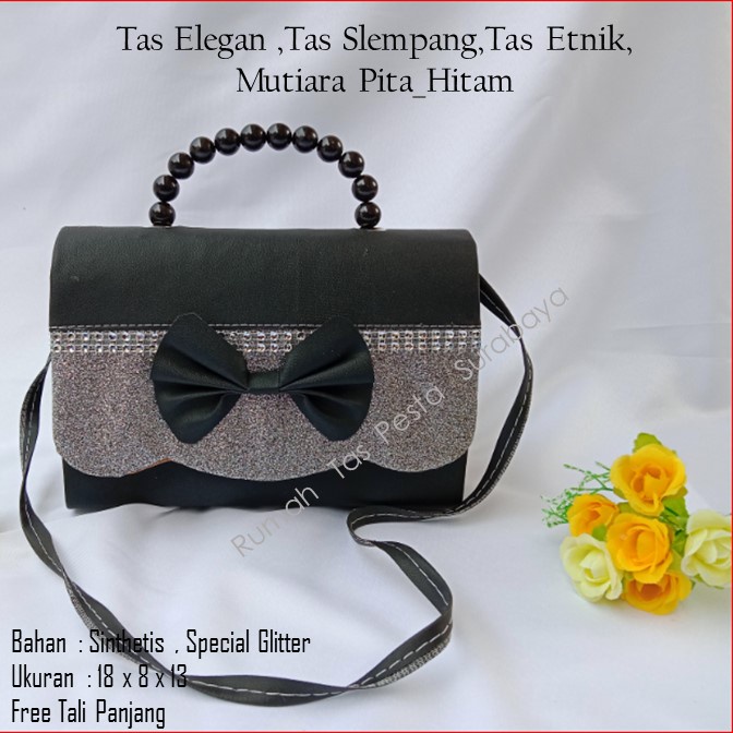 Tas Elegan ,Tas Slempang,Tas Etnik,MuTiara Pita_Hitam