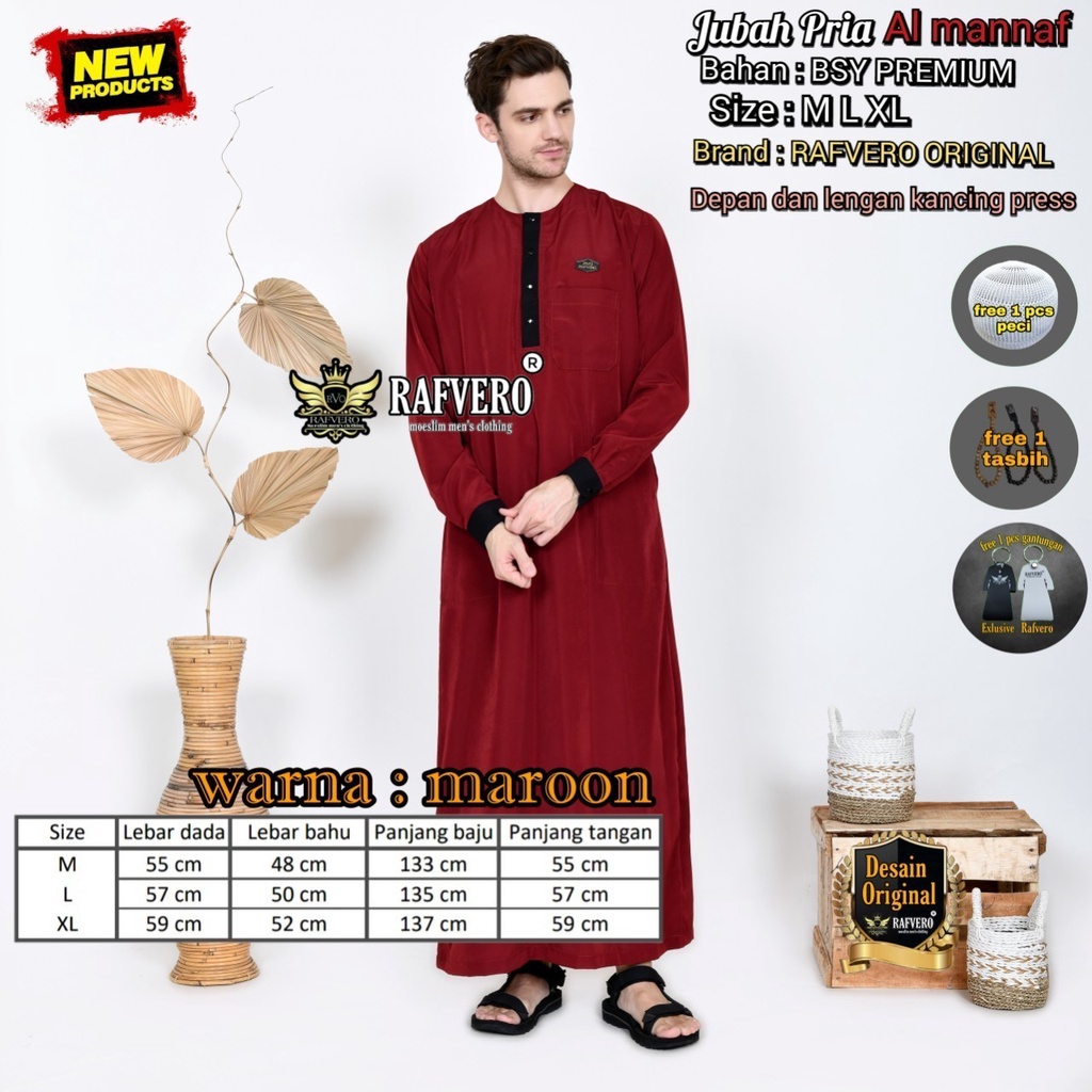 Jubah Polos Lengan Panjang AL MANNAF ORIGINAL RAFVERO - Gamis Jubah Saudi Pakistan Pria Dewasa Premium [cod]