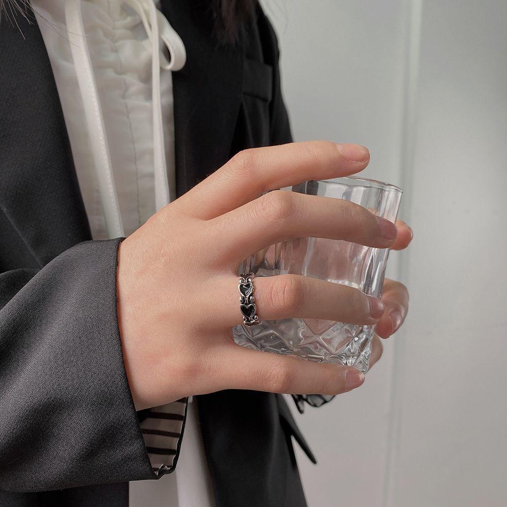 Mxbeauty Hati Dapat Ditumpuk Cincin Punk Elegan Retro Perhiasan Hadiah Geometris Yang Dapat Disesuaikan Terbuka Cincin Jari Telunjuk Gadis Hati Rantai Cincin