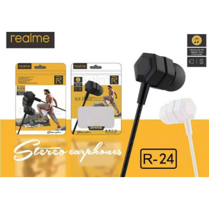 Headset Handsfree Earphone Headphone HF Realme R24 Mic Telpon Handphone Music Bass Realme R-24