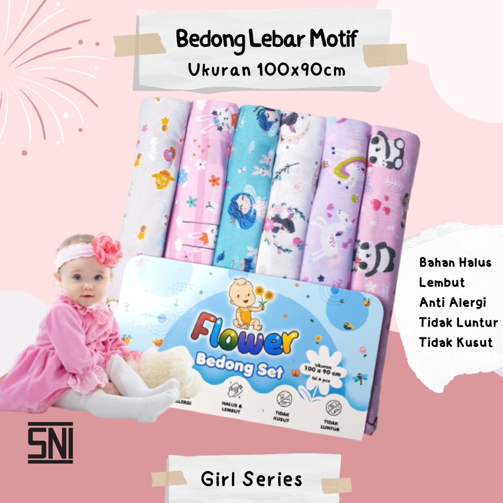 Bedong Bayi Jumbo Motif 6 pcs Laki-laki Perempuan Kain Bedongan Bayi SNI isi 6 pcs 100 x 90 cm Perlengkapan Bayi Baru Lahir Newborn