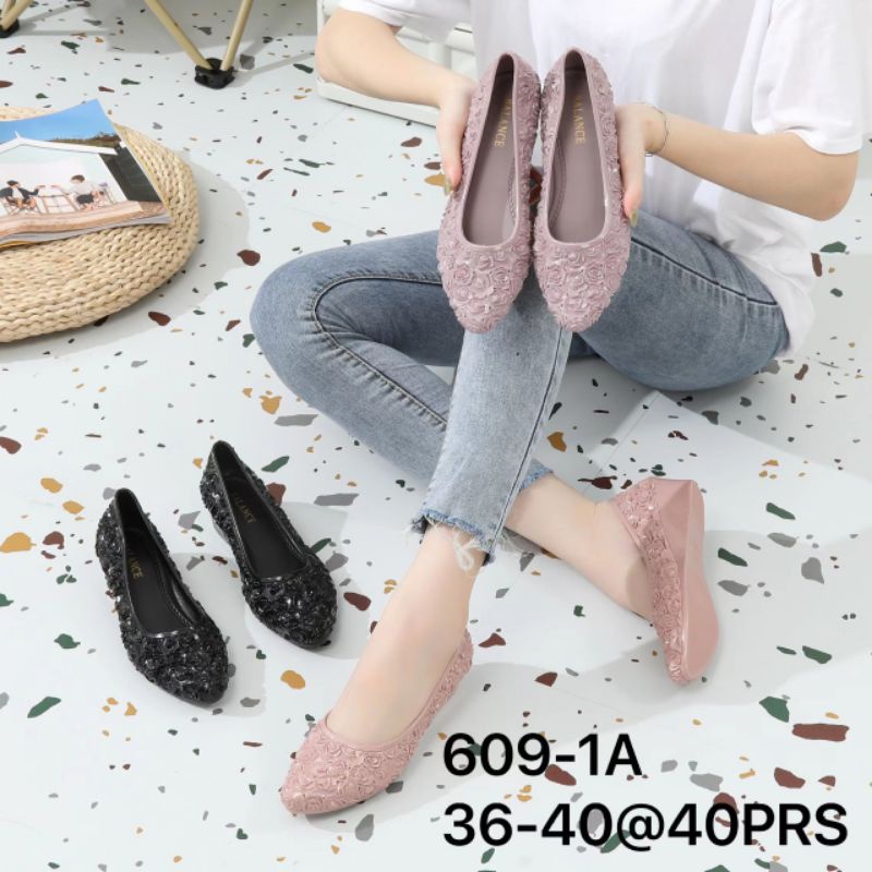 BALANCE Wedges Wanita Jelly Import Shoes Karet Rubber Empuk Elastis Motif ROSE