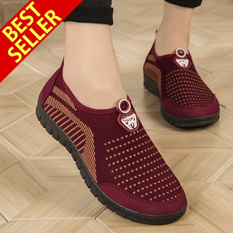 QINGSHUI Sepatu Wanita.Sepatu Santai Wanita Bernapas.Sepatu Slip on Wanita Yang Nyaman. Sepatu Wanita Terbaru Fashion-Red