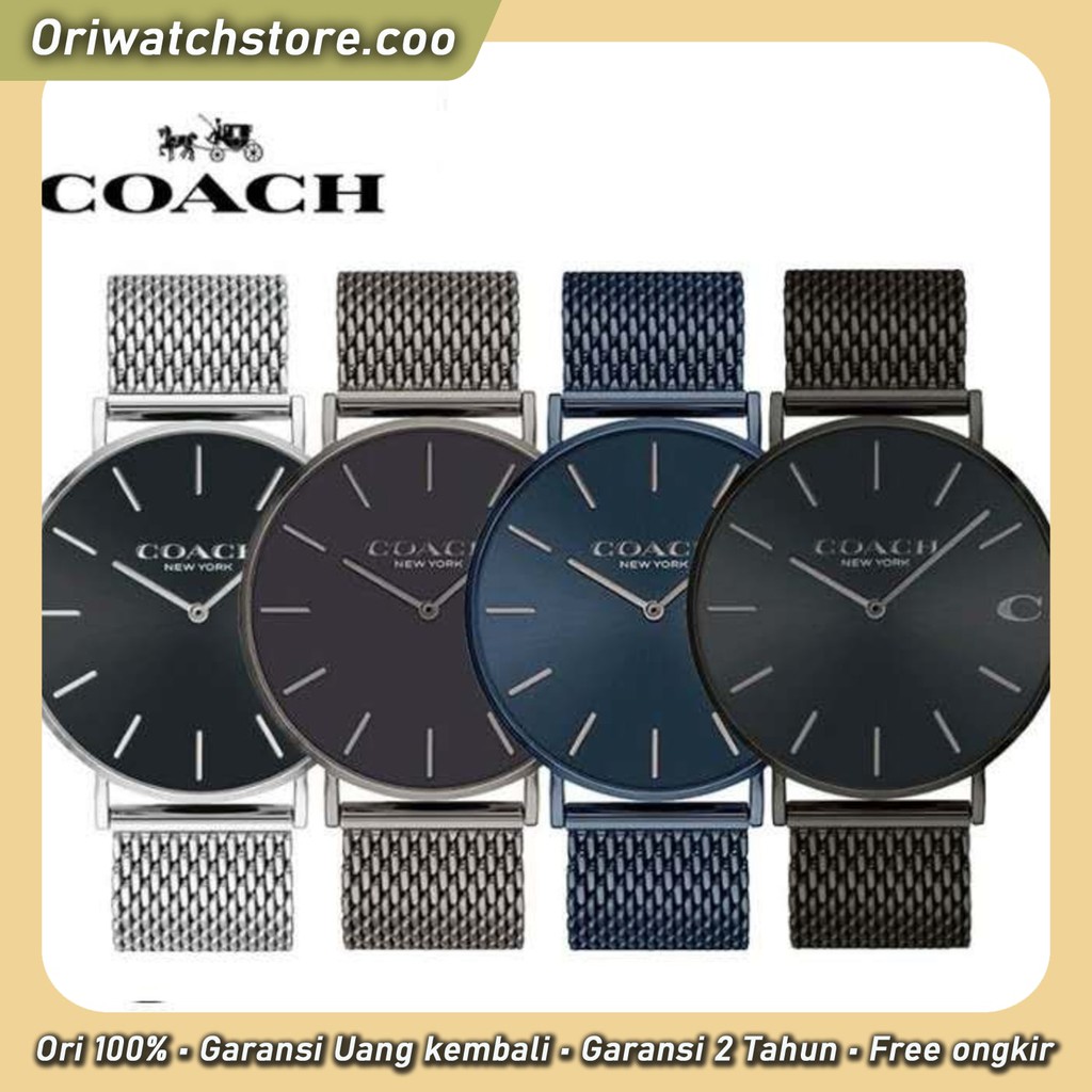 TERLARIS COACH ORIGINAL GARANSI JAM TANGAN PRIA CHARLES STRAP MESH STAINLESS STEEL