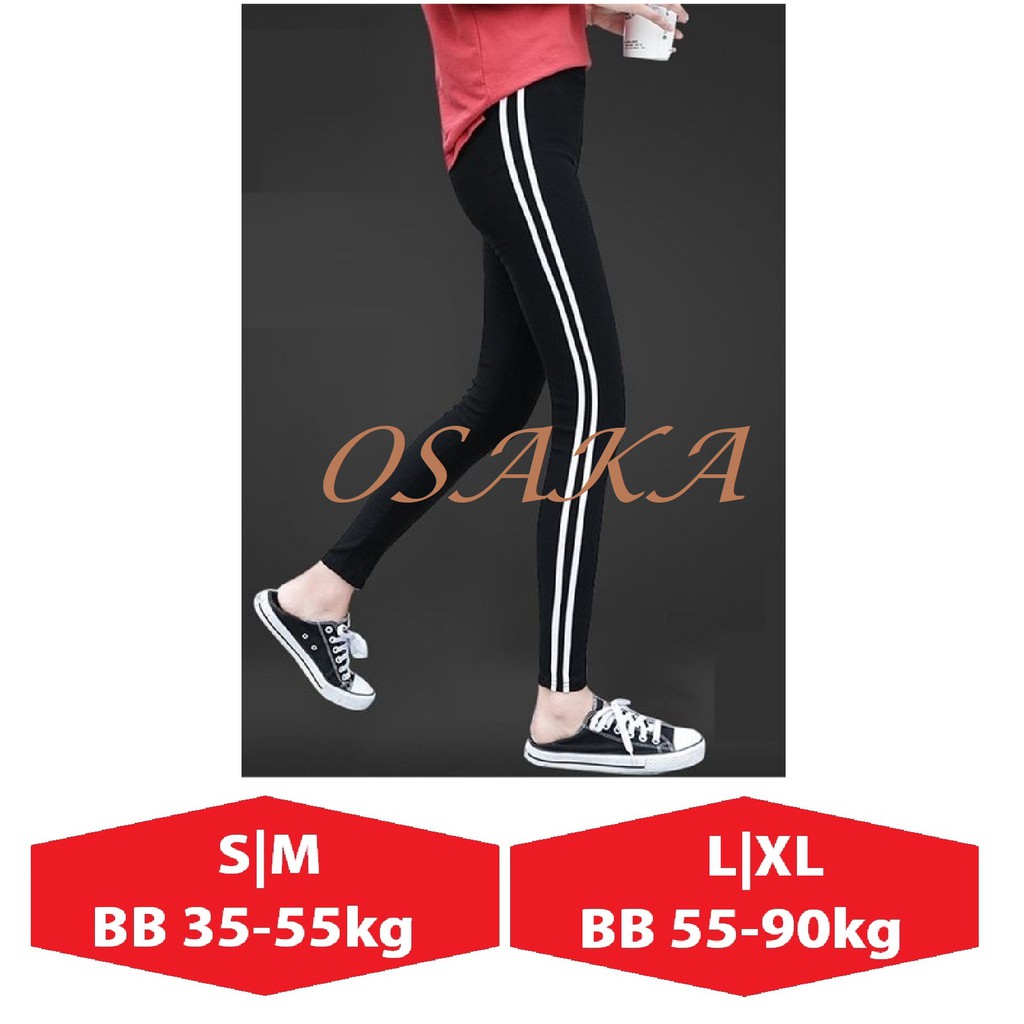 Celana Legging Garis 2 Kekinian bahan ADEM Super Stretch Celana Leging Korea Lejing sport Strit Cewek